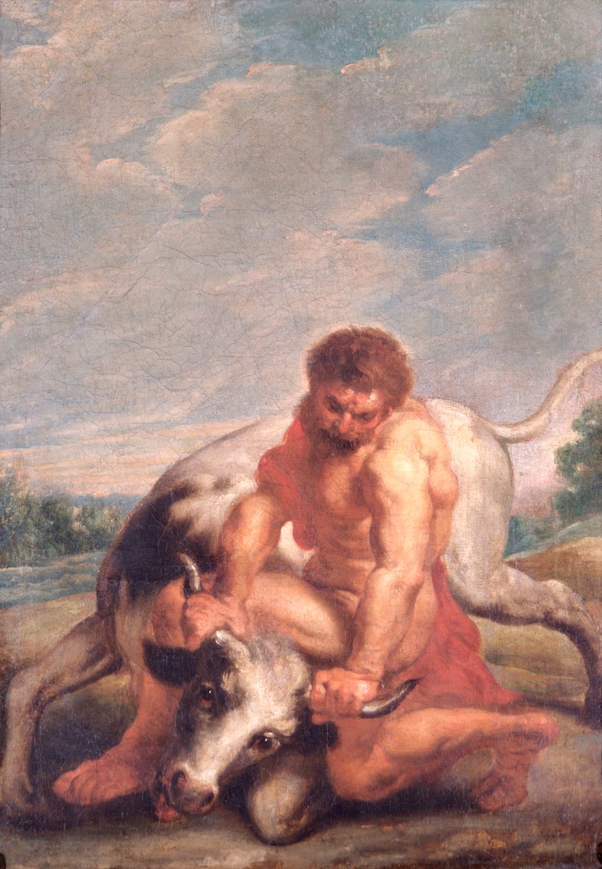 Herkules walczący z Acheloosem pod postacią byka (olej na płótnie) autorstwa Peter Paul (after) Rubens