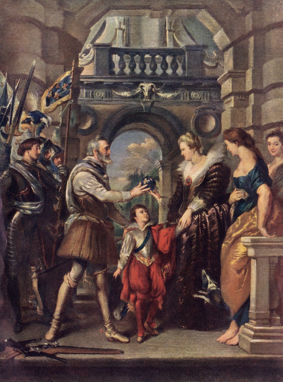 Król Francji Henryk IV z Marią Medici w XVI wieku (litografia) autorstwa Peter Paul (after) Rubens