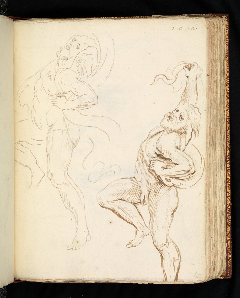 Dwa badania Laokoona, jedno z wężami zamienionymi w draperie (grafit, długopis i brązowy tusz na papierze wykładanym) autorstwa Peter Paul (after) Rubens