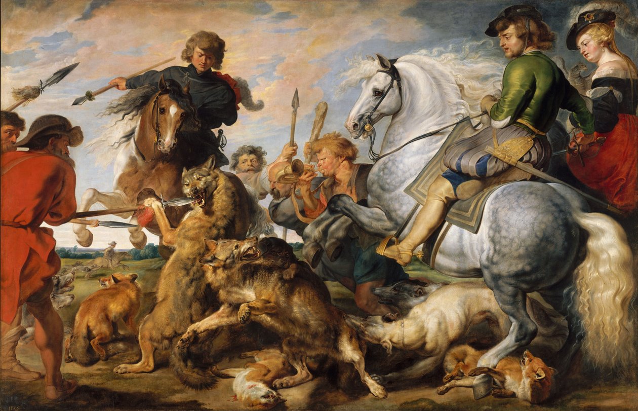 Polowanie na wilki i lisy, ok. 1616 r. (olej na płótnie) autorstwa Peter Paul (and studio) Rubens