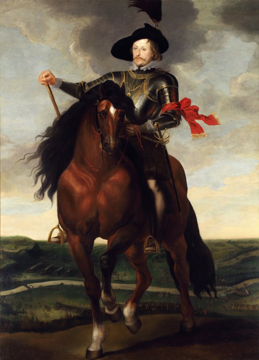 Władysław IV Waza (1595-1648) - Portret konny księcia Władysława Wazy z bitwą pod Chocimiem (1621) w tle par Rubens, Piotr Paweł autorstwa Peter Paul (school of) Rubens
