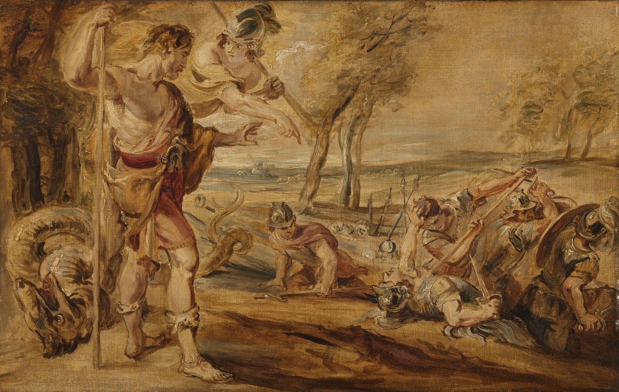 Kadmus, prowadzony przez Minerwę, obserwuje walki Spartojów autorstwa Peter Paul Rubens (after)