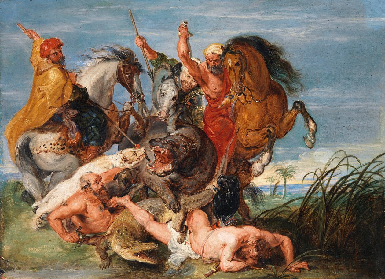 Polowanie na hipopotama i krokodyla autorstwa Peter Paul Rubens