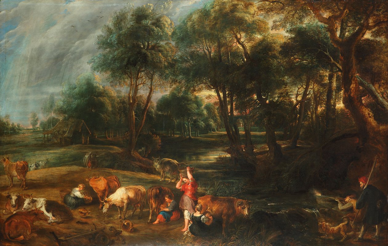 Krajobraz z krowami i łowcami kaczek autorstwa Peter Paul Rubens