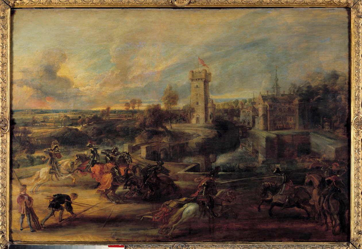 Turniej w pobliżu dołów zamku Steen (średniowiecze). Flamandzki obraz Pierre Paul (Pierre-Paul) Rubens (lub Peter Paul lub Petrus Paulus) (1577-1640) autorstwa Peter Paul Rubens