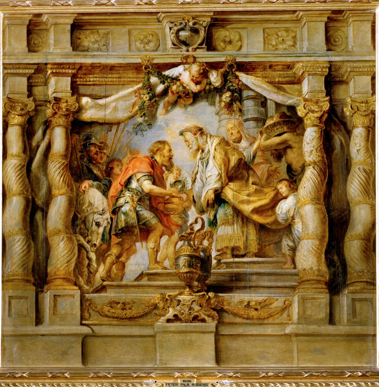 Abrahan oferuje dziesięcinę kapłanowi-królowi Melchizedekowi z Salem (obraz na drewnie) autorstwa Peter Paul Rubens