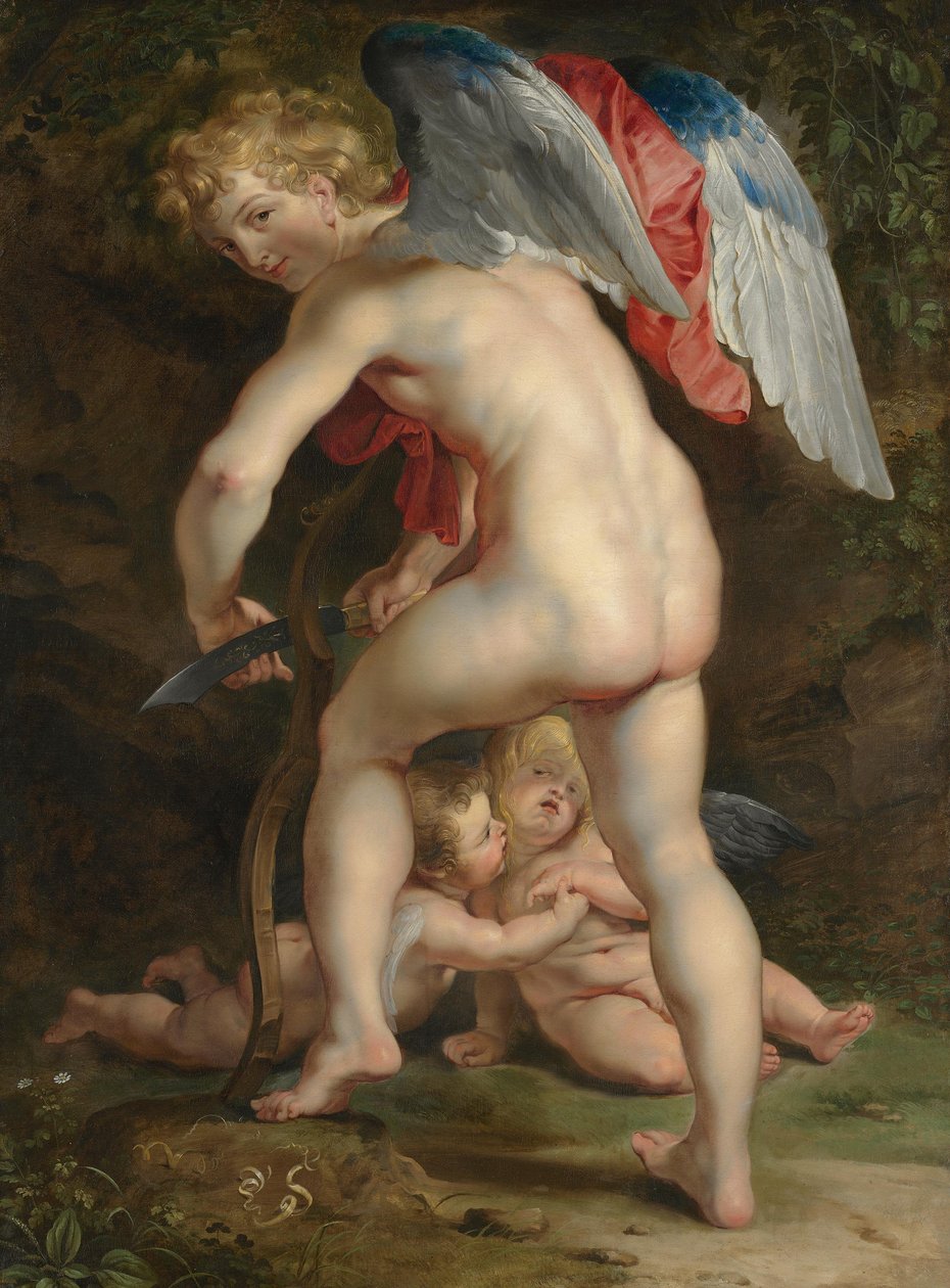Amor rzeźbi łuk autorstwa Peter Paul Rubens