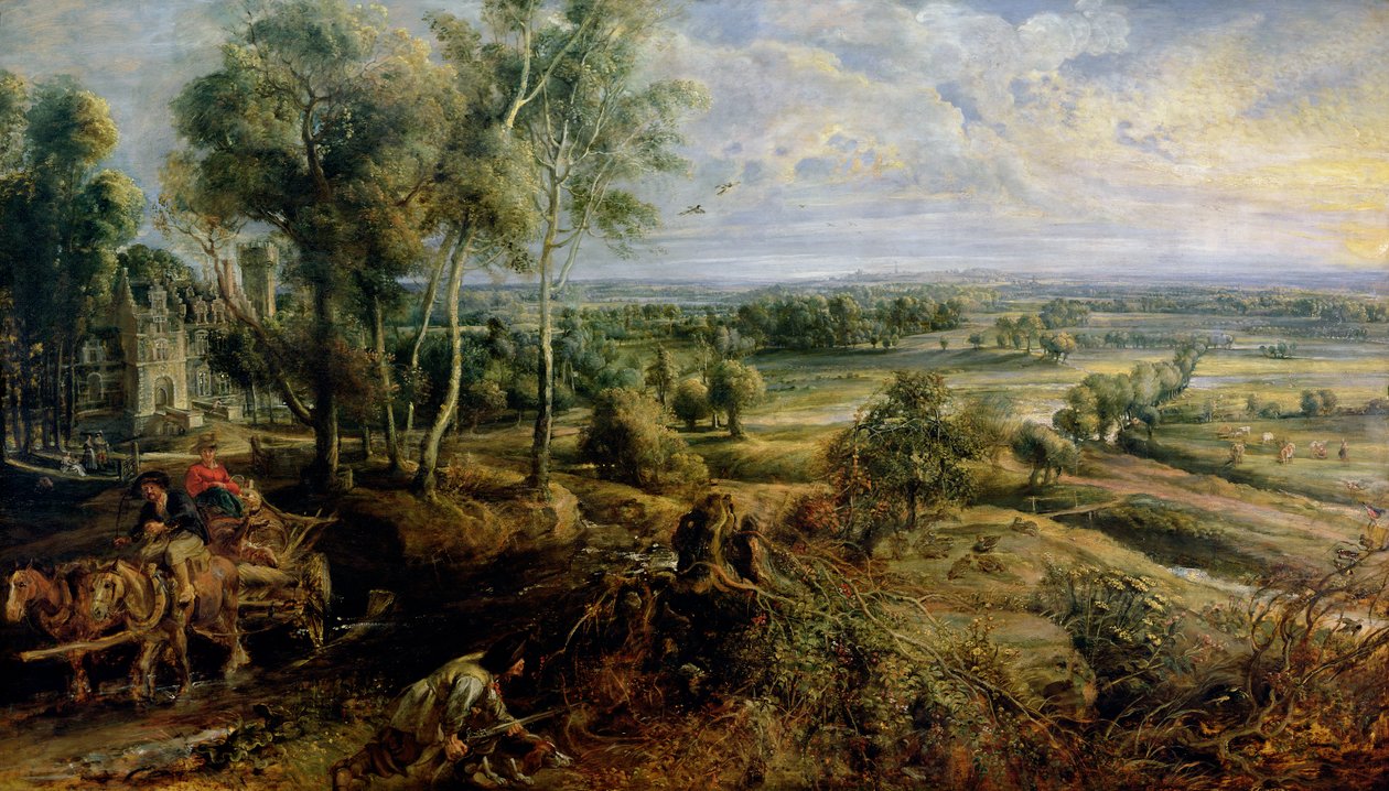 Jesienny pejzaż z widokiem na Het Steena wczesnym rankiem, ok. 1636 autorstwa Peter Paul Rubens