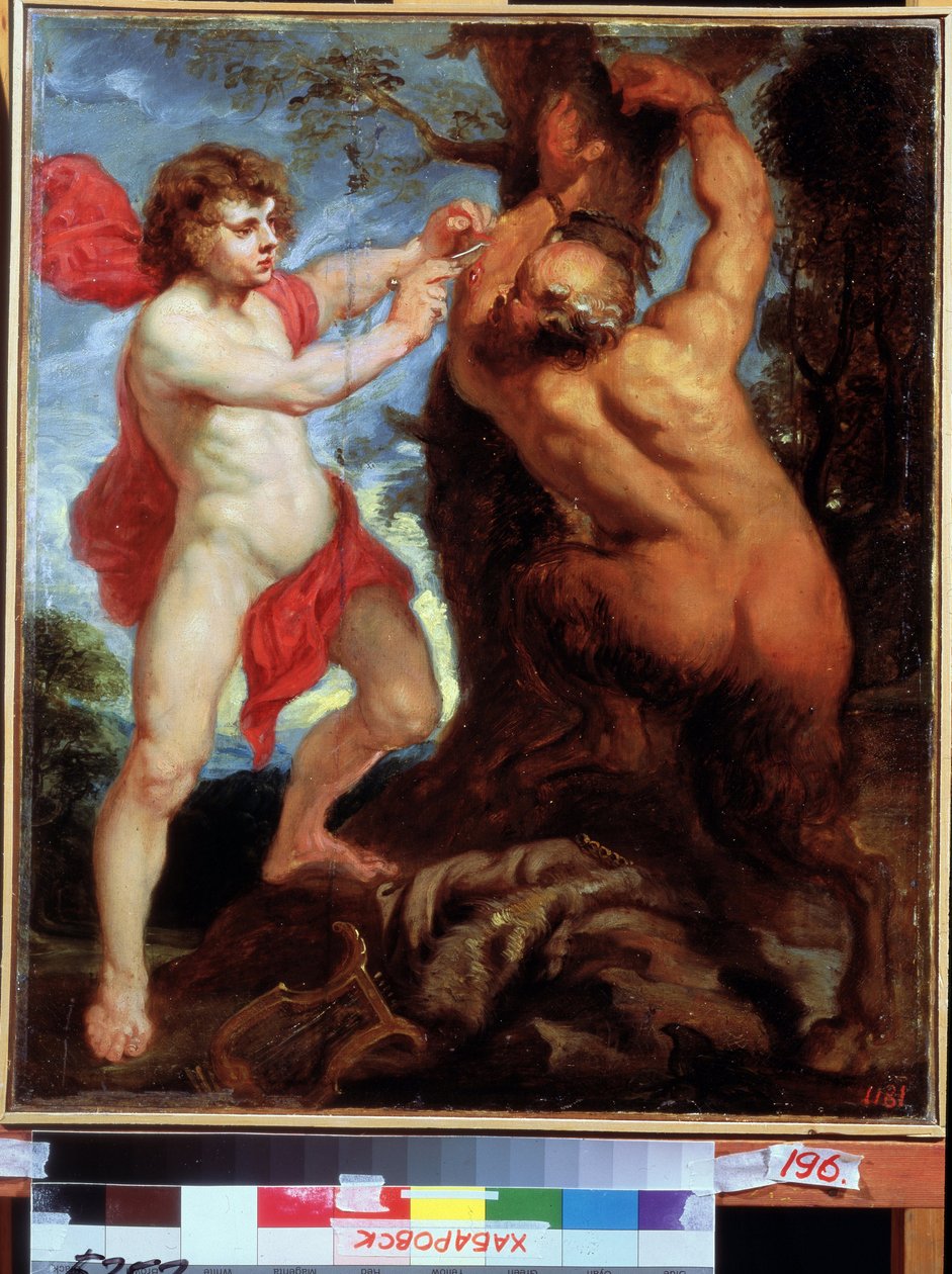 Apollo i Marsjasz. Peinture de Pierre Paul (Pierre-Paul) Rubens (ou Peter Paul ou Petrus Paulus) (1577-1640). Olej na drewnie, 57 x 48 cm. Sztuka flamandzka, sztuka barokowa. Muzeum Sztuki Dalekiego Wschodu, Chabarowsk. autorstwa Peter Paul Rubens