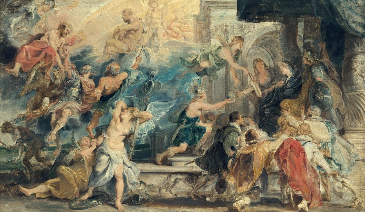 Apoteoza Henryka IV i ogłoszenie regencji Marii de’ Medici (szkic do cyklu poświęconego rodzie Medici) autorstwa Peter Paul Rubens