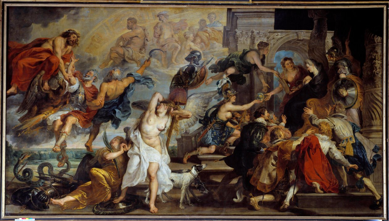 Apoteoza Henryka IV (1553-1610) i proklamacja regencji Marii Medycejskiej (1573-1642) w 1610 roku. Obraz Pierre Paul (Pierre-Paul) Rubens (lub Peter Paul lub Petrus Paulus) (1577-1640), Szkoła flamandzka autorstwa Peter Paul Rubens