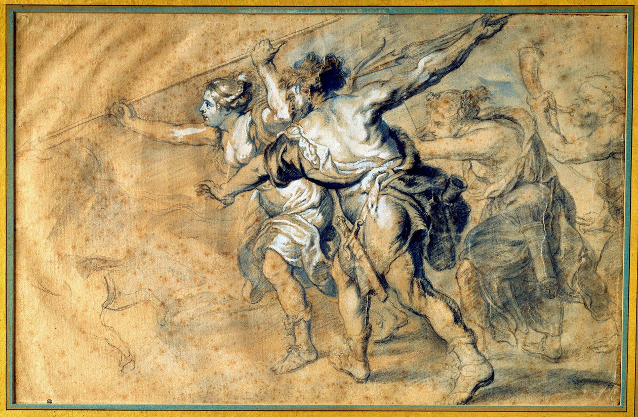 Atalante i Meleagre. Rysunek Pierre Paul (Pierre-Paul) Rubens (lub Peter Paul lub Petrus Paulus) (1577-1640) Ec. Bujda autorstwa Peter Paul Rubens