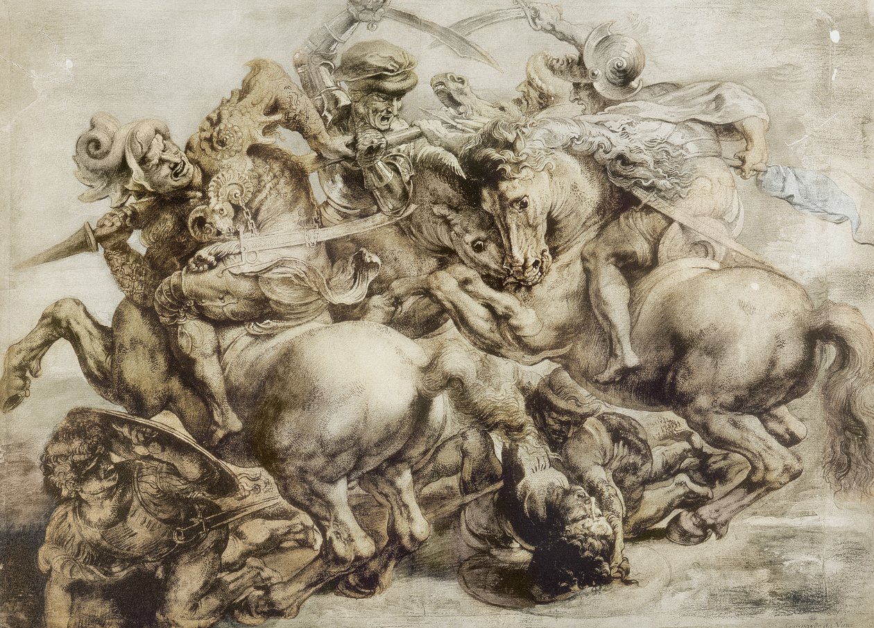 Bitwa pod Anghiari, wg Leonarda da Vinci (pióro i tusz z praniem na papierze) autorstwa Peter Paul Rubens