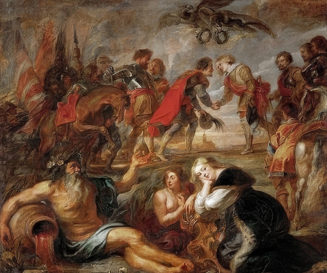 Spotkanie króla Ferdynanda Węgier z kardynałem Infante Ferdynandem przed bitwą pod Nördlingen. 1634/35 autorstwa Peter Paul Rubens