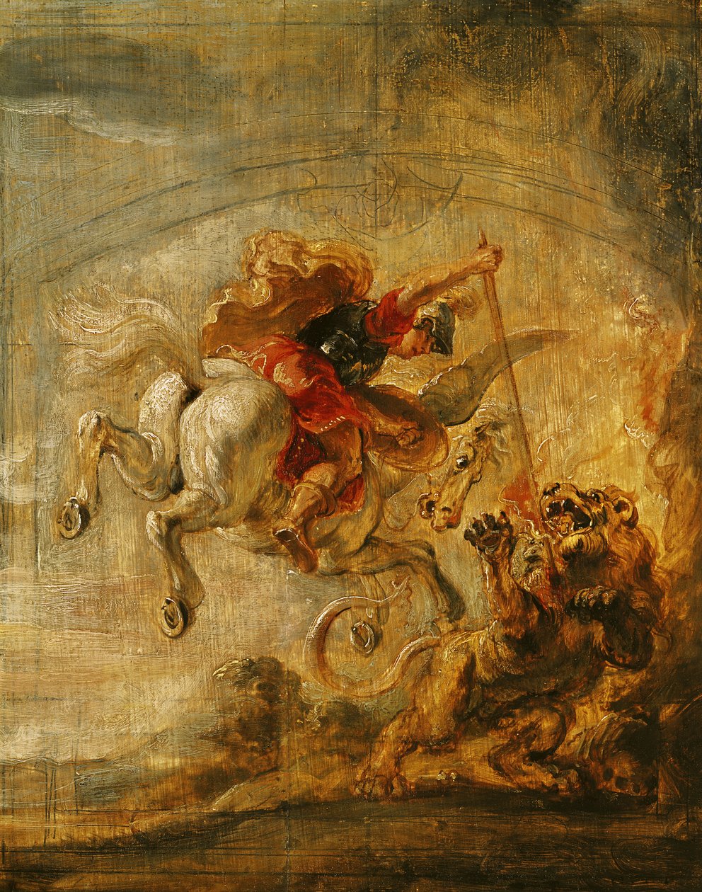 بیلروفون سواری پیګاسس د چیمیرا سره جنګ کول، 1635 پولی autorstwa Peter Paul Rubens