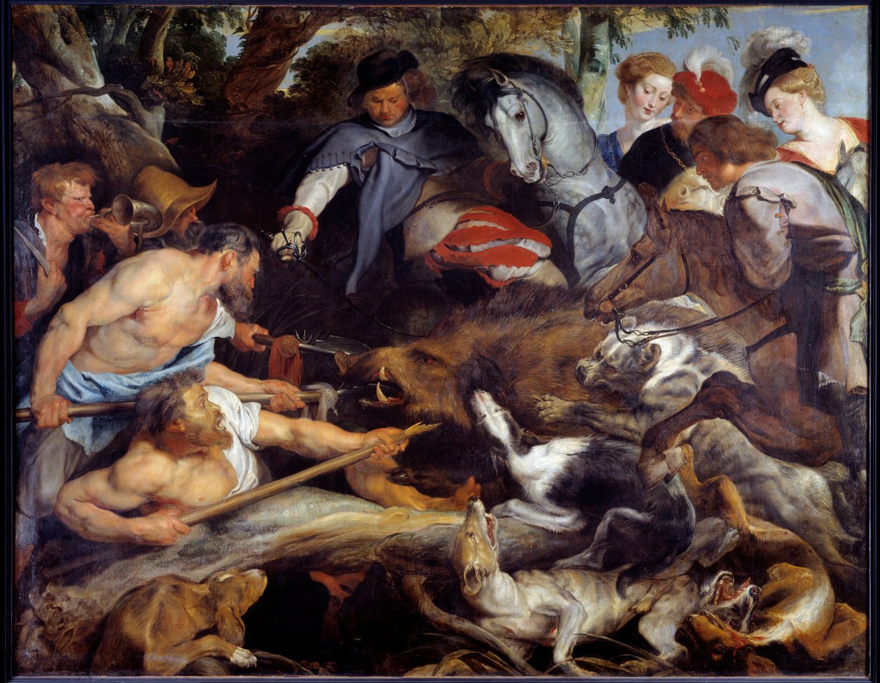 Polowanie na dzika. Obraz Pierre Paul (Pierre-Paul) Rubens (lub Peter Paul lub Petrus Paulus) (1577-1640) autorstwa Peter Paul Rubens