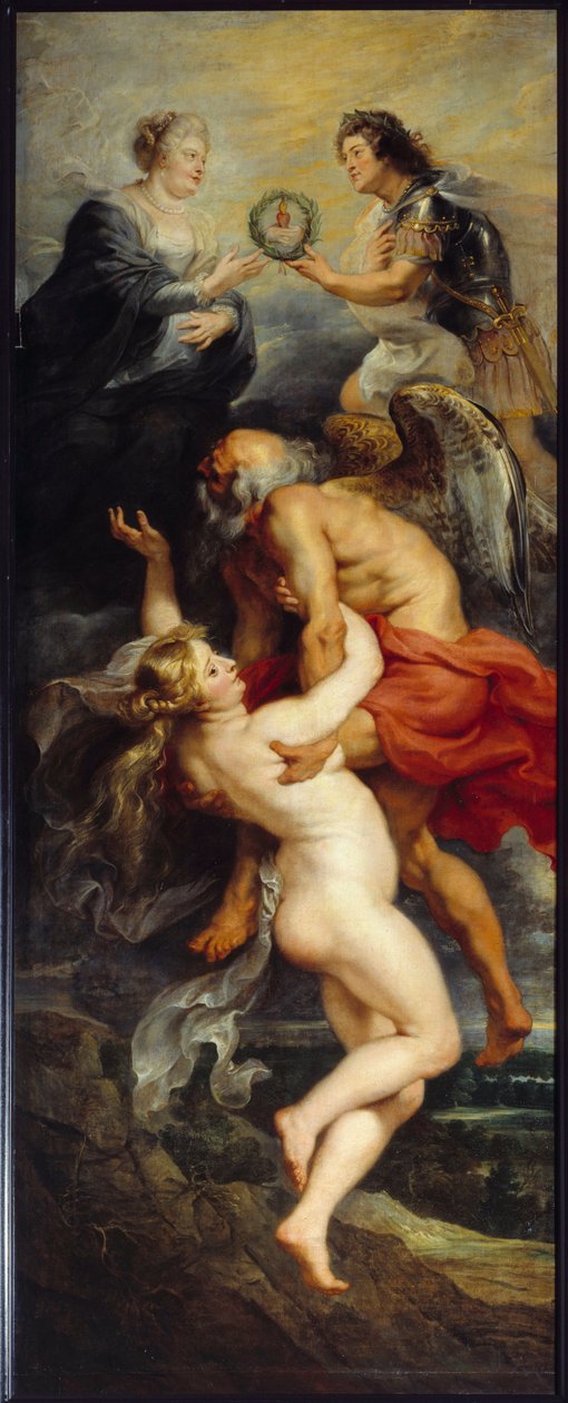 Cykl Medyceuszy: „”Triumf Verite””” Król Ludwik XIII i królowa Maria Medyceuszy reprezentowani na szczycie alegorii Czasu i Verite. Obraz Pierre Paul (Pierre-Paul) Rubens (lub Peter Paul lub Petrus Paulus) (1577-1640) (ec.flam.) autorstwa Peter Paul Rubens