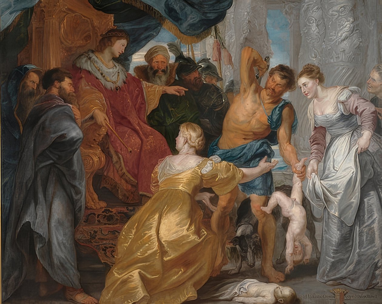 Wyrok króla Salomona. około 1617 autorstwa Peter Paul Rubens