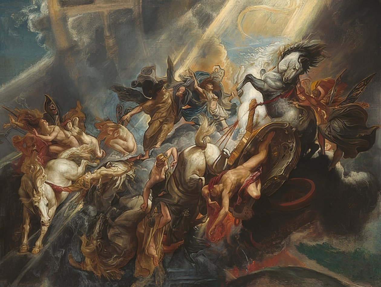 Upadek Faetona. Zmieniono około 1604/05, prawdopodobnie około 1606/08 autorstwa Peter Paul Rubens