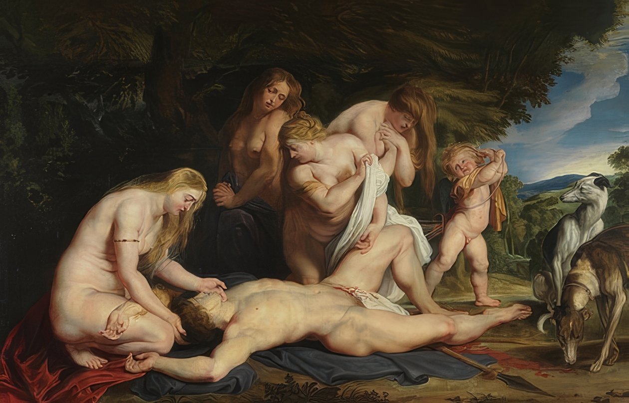 Śmierć Adonisa (Wenus opłakuje Adonisa). Około 1614 autorstwa Peter Paul Rubens