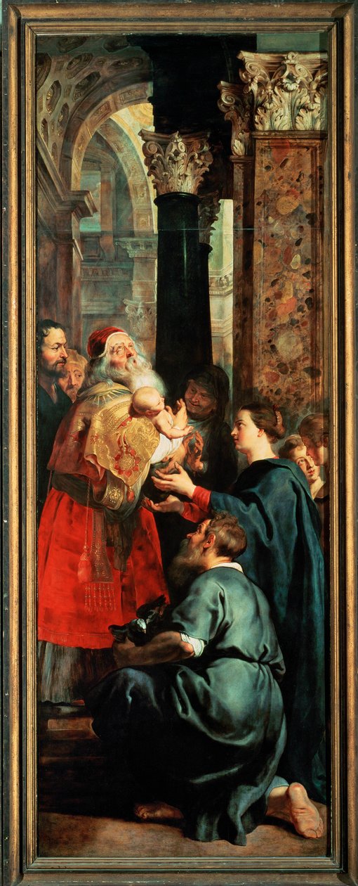 Zejście z krzyża, prawy panel: Ofiarowanie w świątyni (obraz) autorstwa Peter Paul Rubens