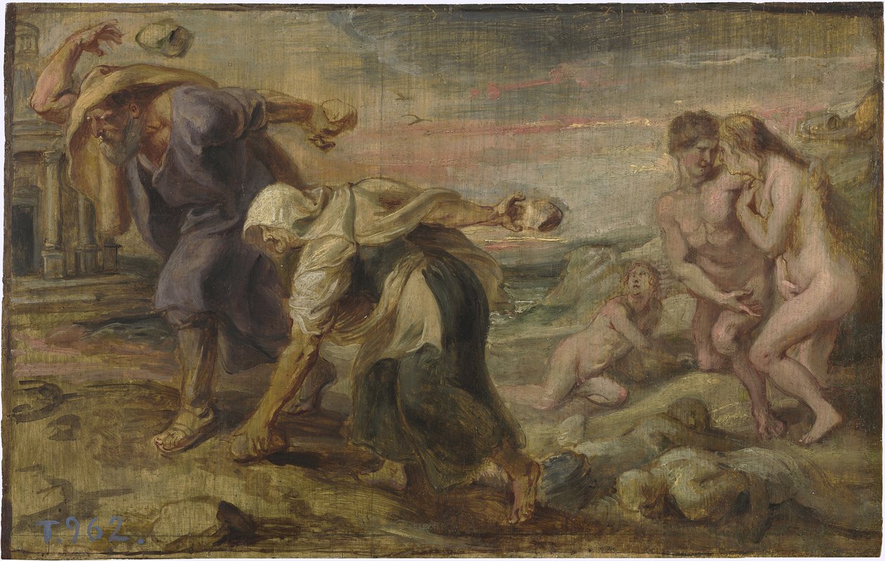 ""Deucalion and Pyrrha"" Peinture de Pieter Paul Rubens (1577-1640) vers 1636 - Olej na desce Dim 26,4x41,7 cm Museo del Prado, Madryt autorstwa Peter Paul Rubens