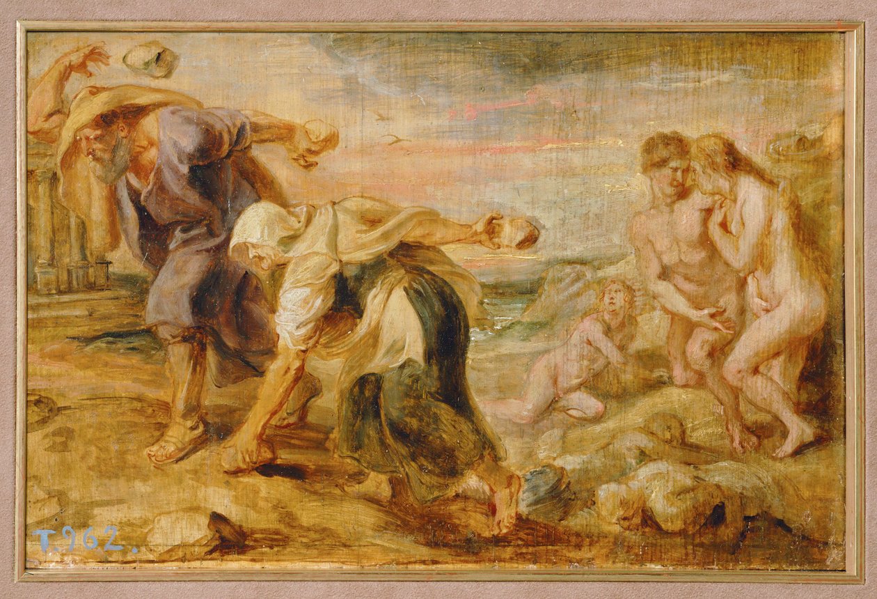 Deukalion i Pyrrha, twórcy ludzkości po pierwszym potopie (obraz na drewnie) autorstwa Peter Paul Rubens