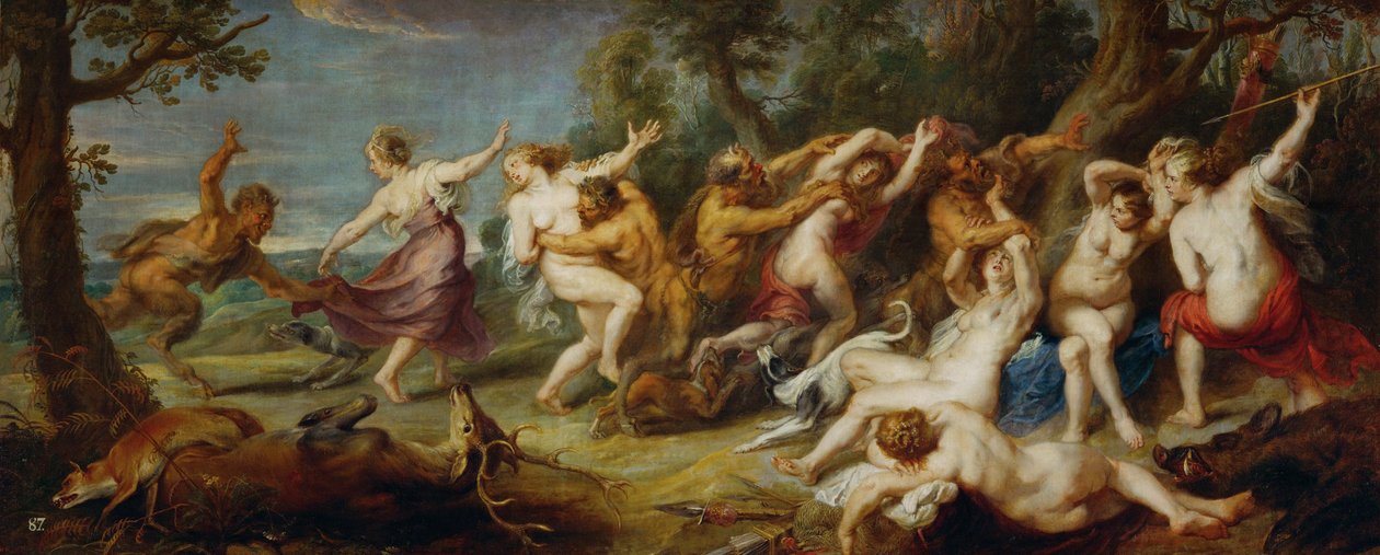 Diana i jej nimfy odkryte przez satyry, ok. 1635 (obraz na płótnie) autorstwa Peter Paul Rubens