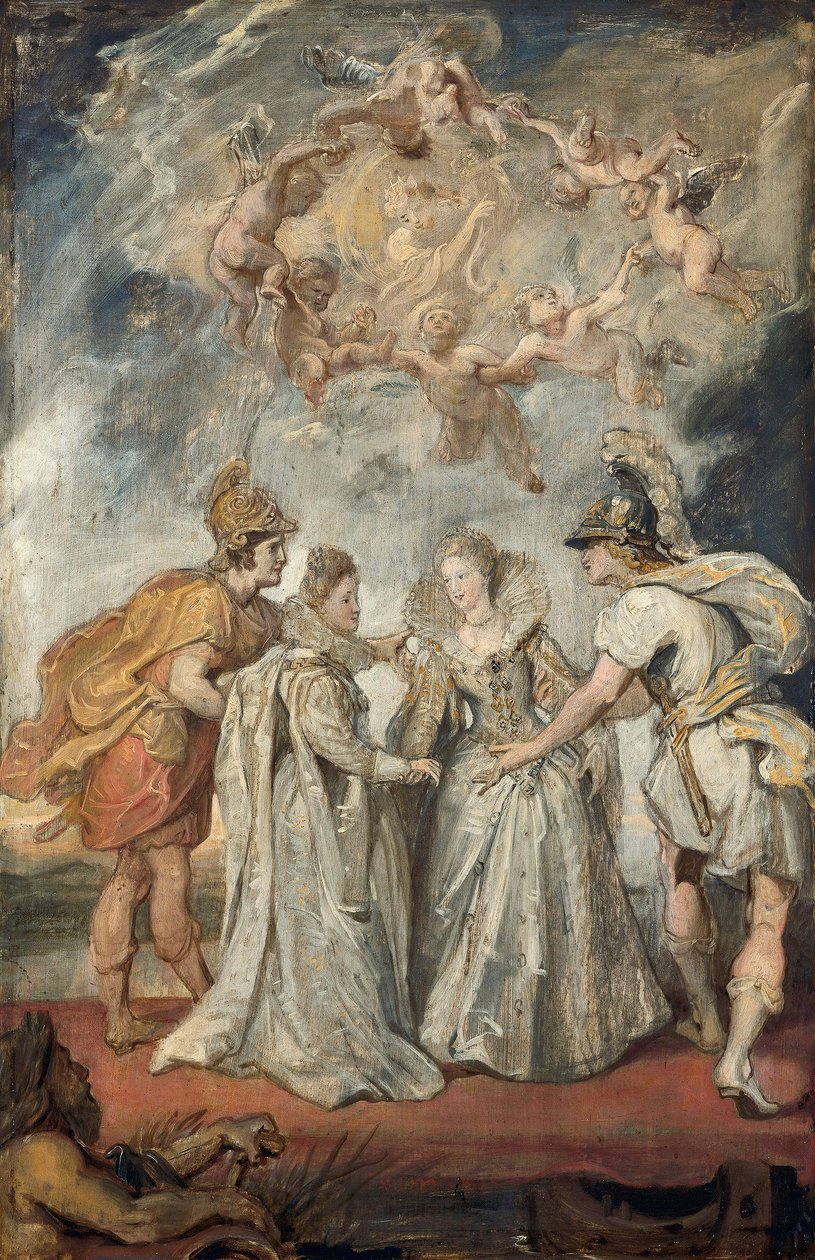 Więzi rodzinne między Francją a Hiszpanią (szkic do cyklu poświęconego rodzinie Medici) autorstwa Peter Paul Rubens