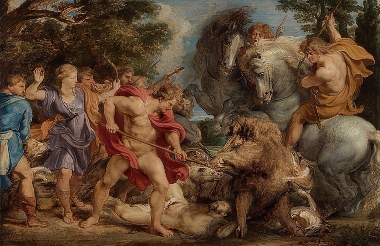 Polowanie na dzika kalydońskiego. Około 1611-12 autorstwa Peter Paul Rubens