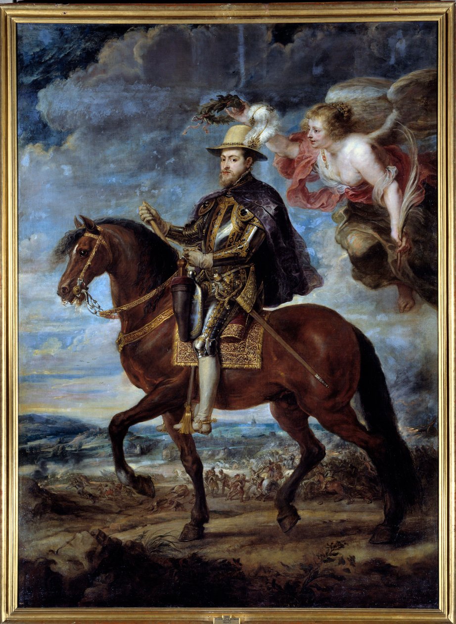 Portret konny Filipa II, króla Hiszpanii (1527-1598) Obraz Peter Paul (Pierre-Paul) Rubens (lub Peter Paul lub Petrus Paulus) (1577-1640) XVI w. Ndz. 3,14x2,28 m Madryt, Muzeum Prado autorstwa Peter Paul Rubens