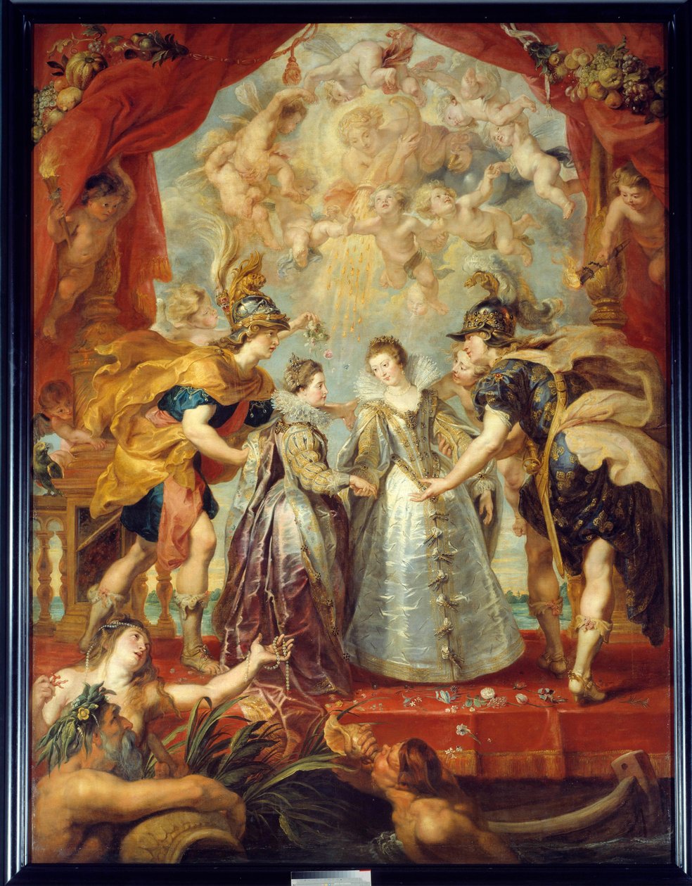 Wymiana dwóch księżniczek Francji i Hiszpanii na rzece Bidassoa w Hendaye, 11.09.1615 Alegoryczne przedstawienie małżeństwa Anny Austrii i Ludwika XIII z jednej strony, między Izabelą Francuską (1602-1644) a Filipem IV z drugiej strony autorstwa Peter Paul Rubens