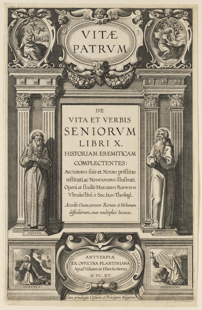 Frontyspis do „Żywotów ojców” Heriberta Rosweyde, ryty: Theodor Galle autorstwa Peter Paul Rubens