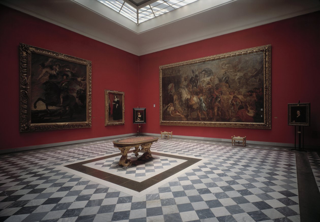 Sala muzeum przedstawiająca Henryka IV w bitwie pod Ivry i triumfalne wejście Henryka IV w Paryżu autorstwa Rubensa autorstwa Peter Paul Rubens
