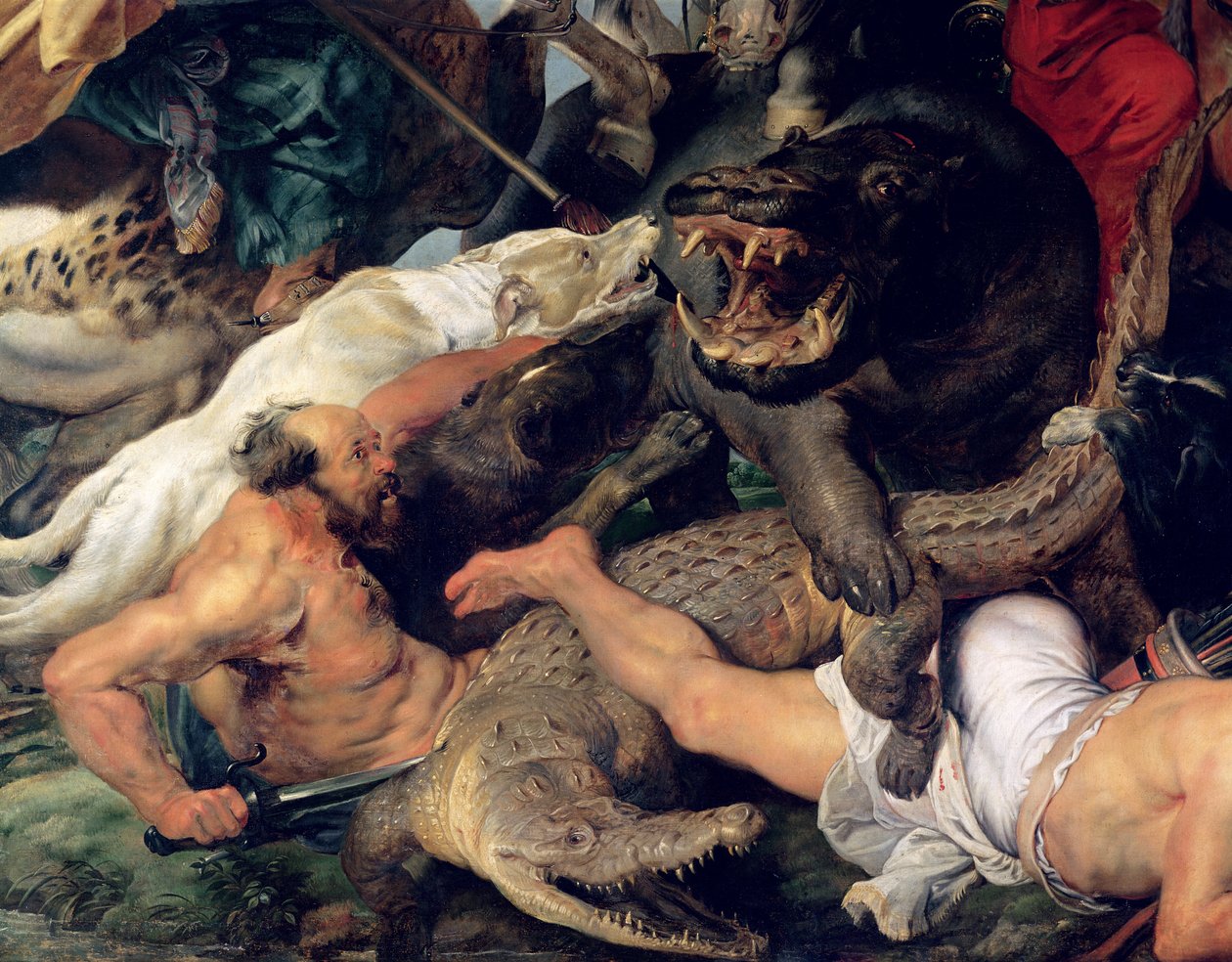 Polowanie na hipopotama i krokodyla, ok. 1615-16 (szczegóły) (patrz także 156517) autorstwa Peter Paul Rubens