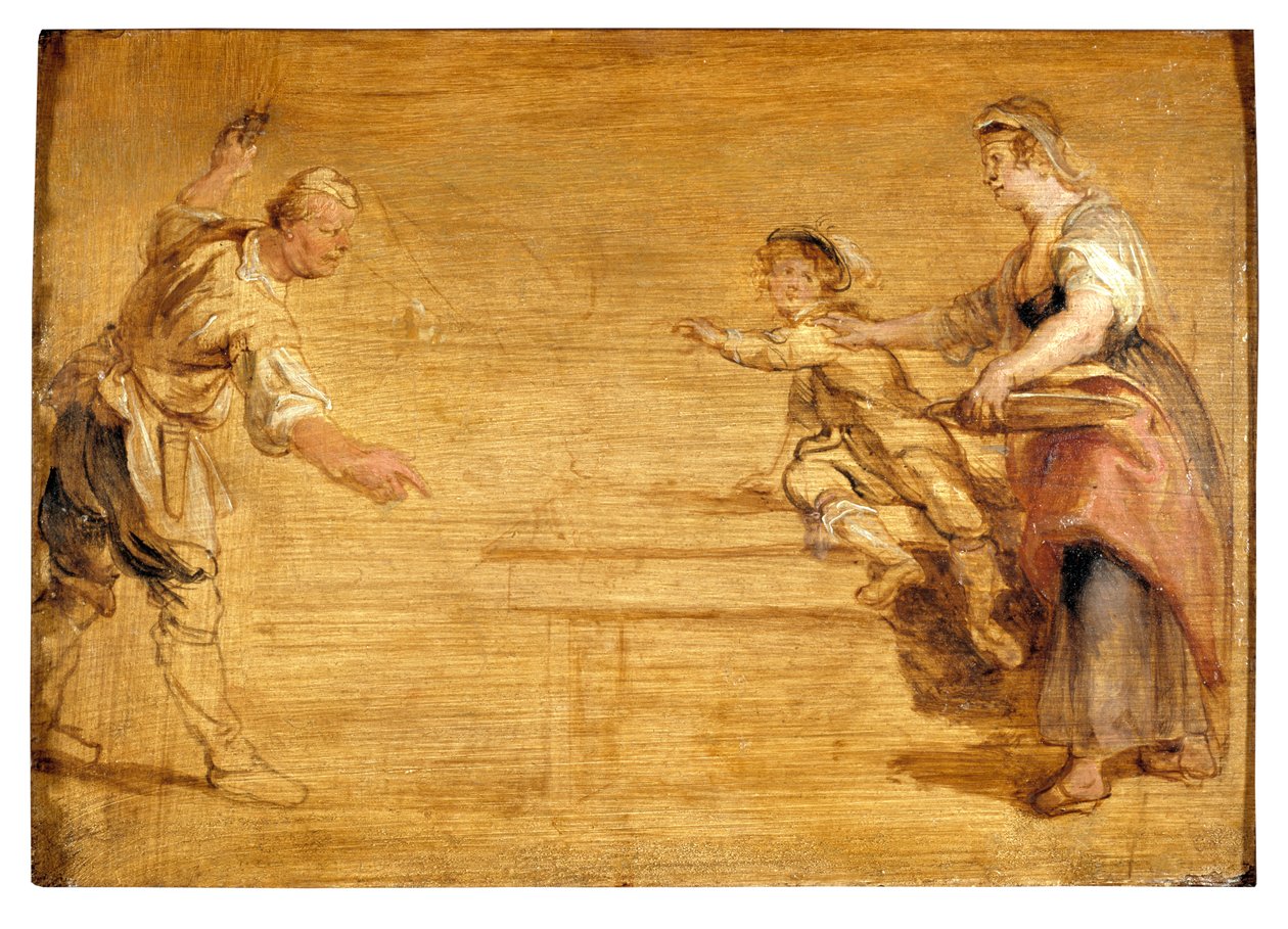 Pokojówka, rzeźnik i chłopiec przy stole (olej na płótnie) autorstwa Peter Paul Rubens