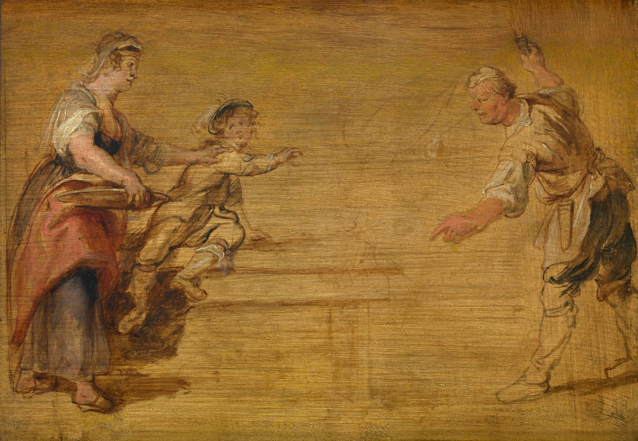 Pomoc kuchenna, rzeźnik i chłopiec wokół stołu autorstwa Peter Paul Rubens