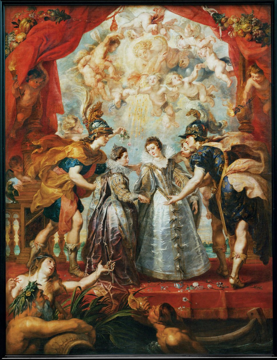 Wymiana dwóch księżniczek Francji i Hiszpanii nad rzeką Bidasoa autorstwa Peter Paul Rubens