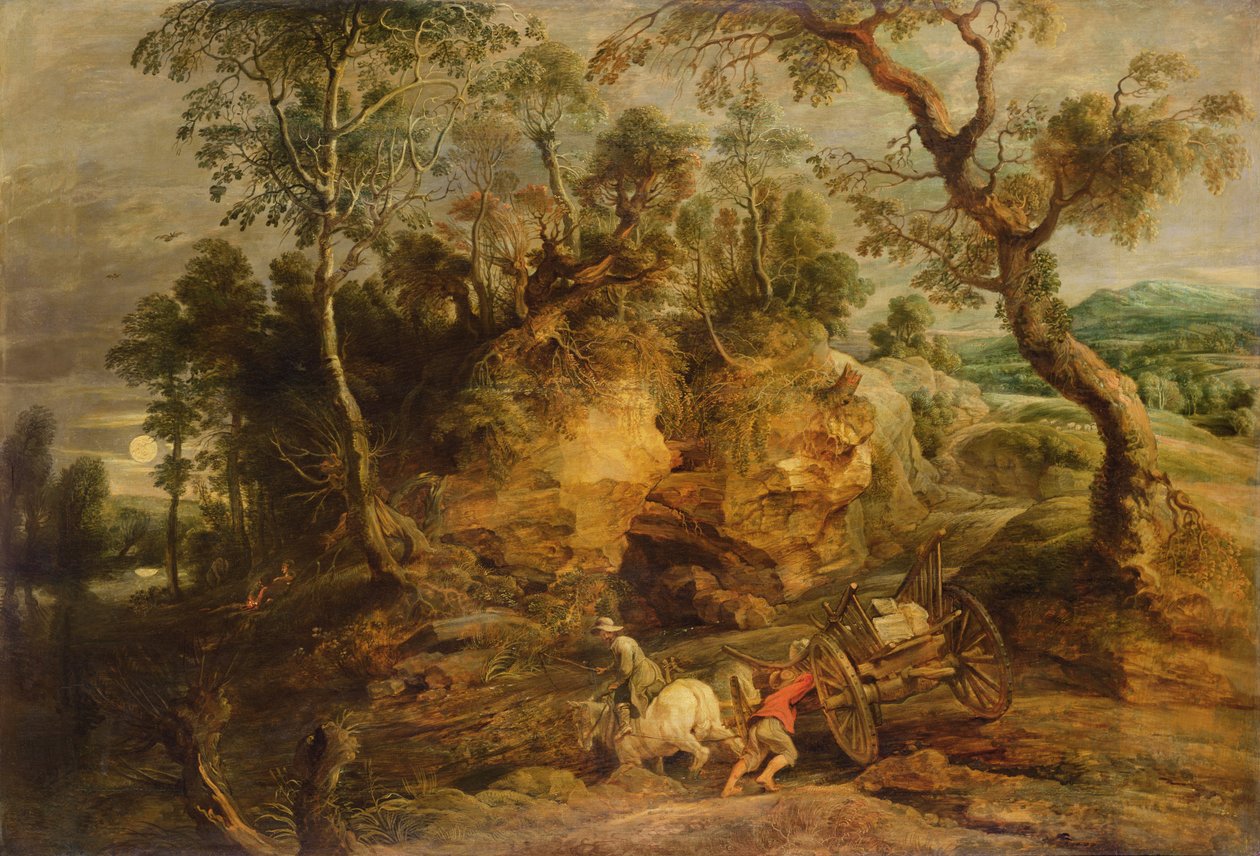 Pejzaż z kamiennymi nośnikami, ok. 1620 (olej na płótnie przeniesiony z płyciny) autorstwa Peter Paul Rubens
