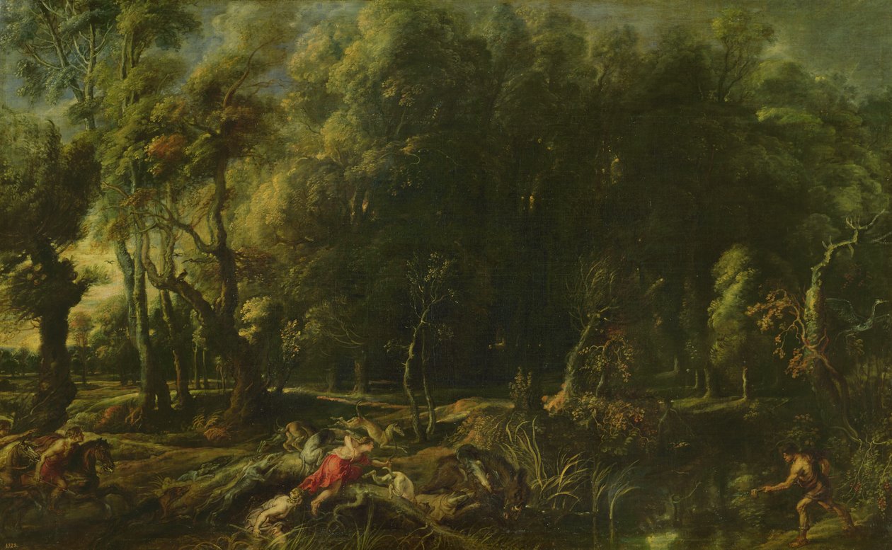 Krajobraz z polowaniem na dzika kalydońskiego, wcześniej autorstwa Peter Paul Rubens
