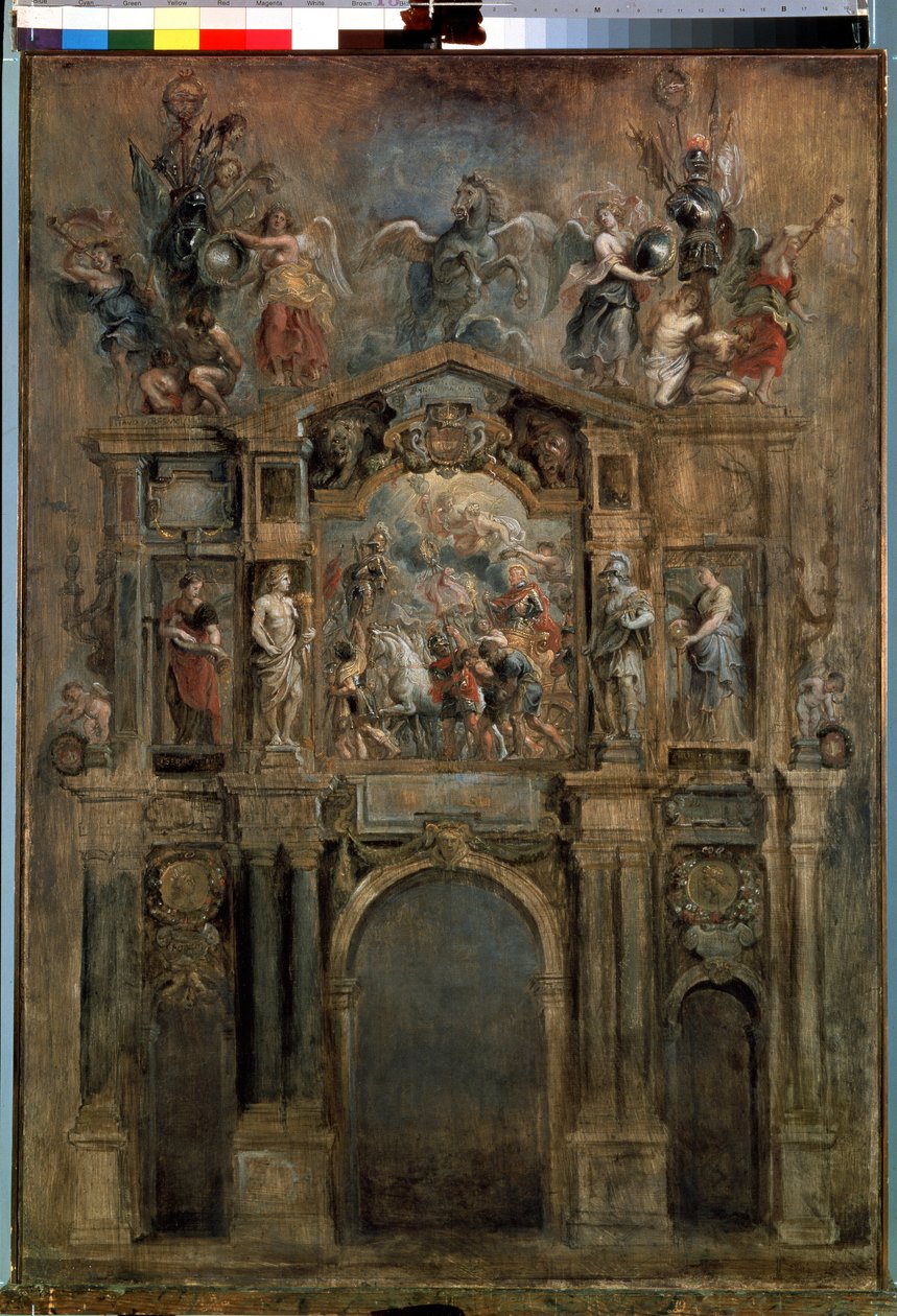 Łuk Ferdynanda (Łuk Ferdynanda). Wykonane na przybycie do Holandii hiszpańskiego gubernatora, kardynała Infanta Don Ferdynanda Austrii (lub Ferdynanda Habsburga autorstwa Peter Paul Rubens