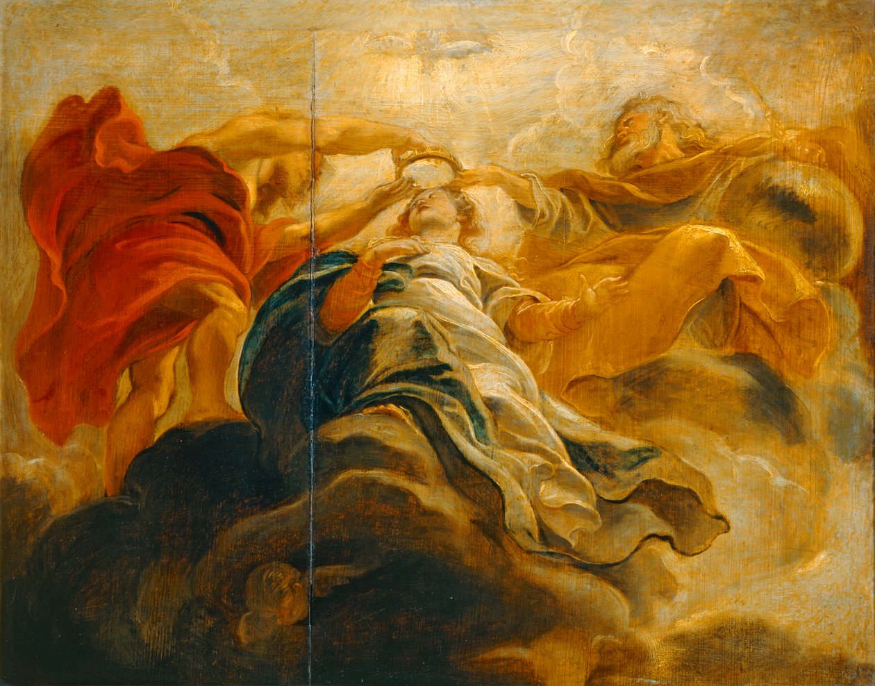 Koronacja Najświętszej Maryi Panny przez Boga Ojca i Jezusa Chrystusa (obraz na drewnie) autorstwa Peter Paul Rubens