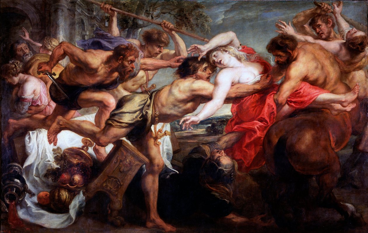„Uprowadzenie Hippodamii” lub „Uprowadzenie Hippodamii, czyli Lapiths and Centaurs” Obraz Pietera Paula Rubensa (1577-1640)1636-1638 Wymiary 183x286 cm Museo del Prado , Madryt autorstwa Peter Paul Rubens
