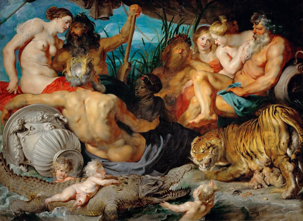 Cztery Rzeki Raju (Cztery Kontynenty) - Cztery Rzeki Raju (Cztery Kontynenty) - Pieter Paul Rubens (1577-1640). olej na płótnie, ok. 1615. Wymiary: 208x283 cm. Muzeum Historii Sztuki, Wiedeń autorstwa Peter Paul Rubens