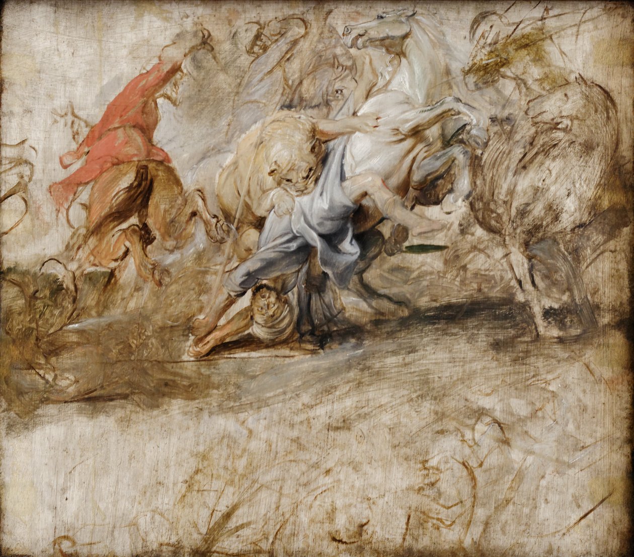 Polowanie na lwa (szkic olejny); na odwrocie: Ślub in procuratione (szkic do cyklu poświęconego rodzie Medici) autorstwa Peter Paul Rubens