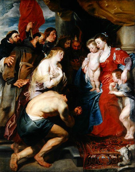 Maryja z Jezusem i Janem (olej na płótnie na desce dębowej) autorstwa Peter Paul Rubens