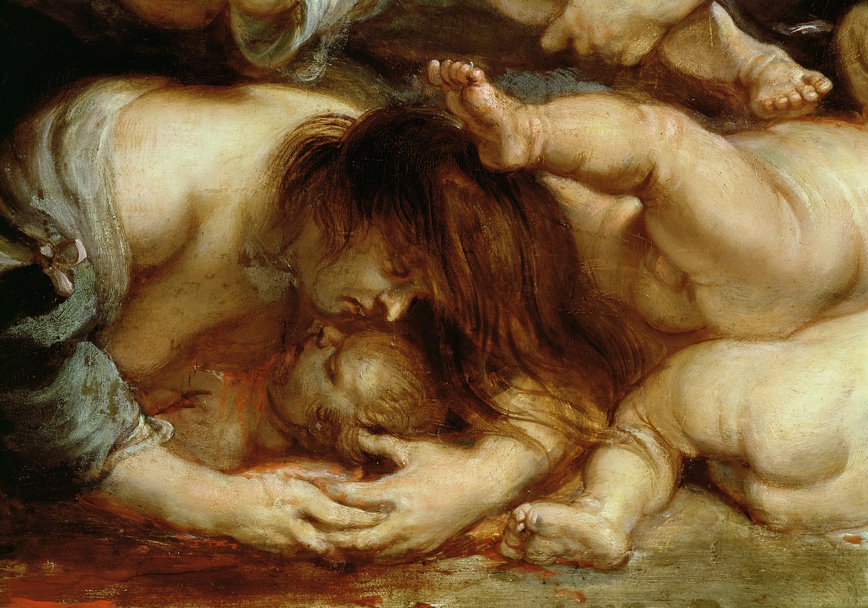 Masakra niewinnych, fragment matki i dziecka (olej na desce) autorstwa Peter Paul Rubens
