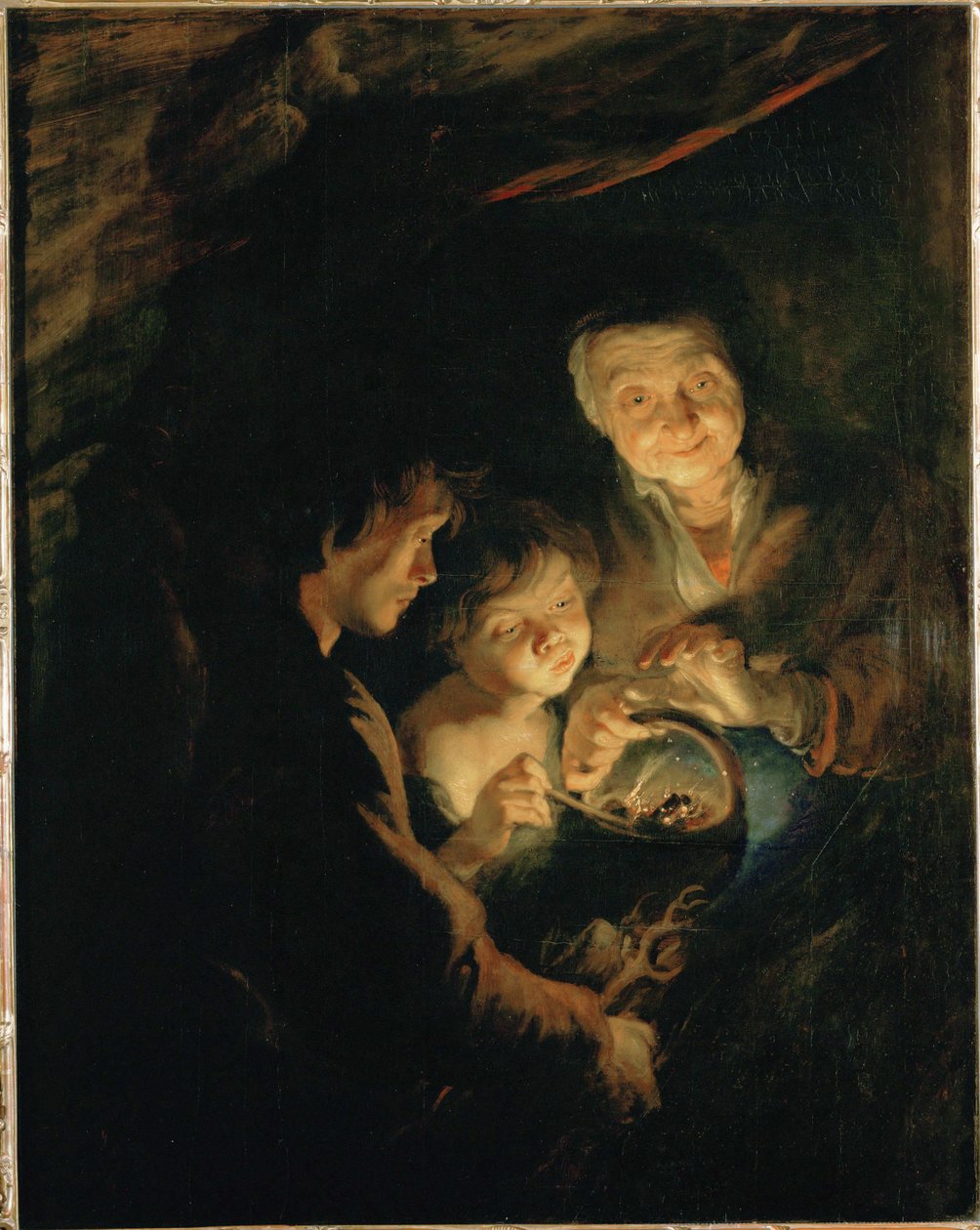 Stara kobieta z kociołkiem, ok. 1618-20 (obraz na drewnie dębowym) autorstwa Peter Paul Rubens