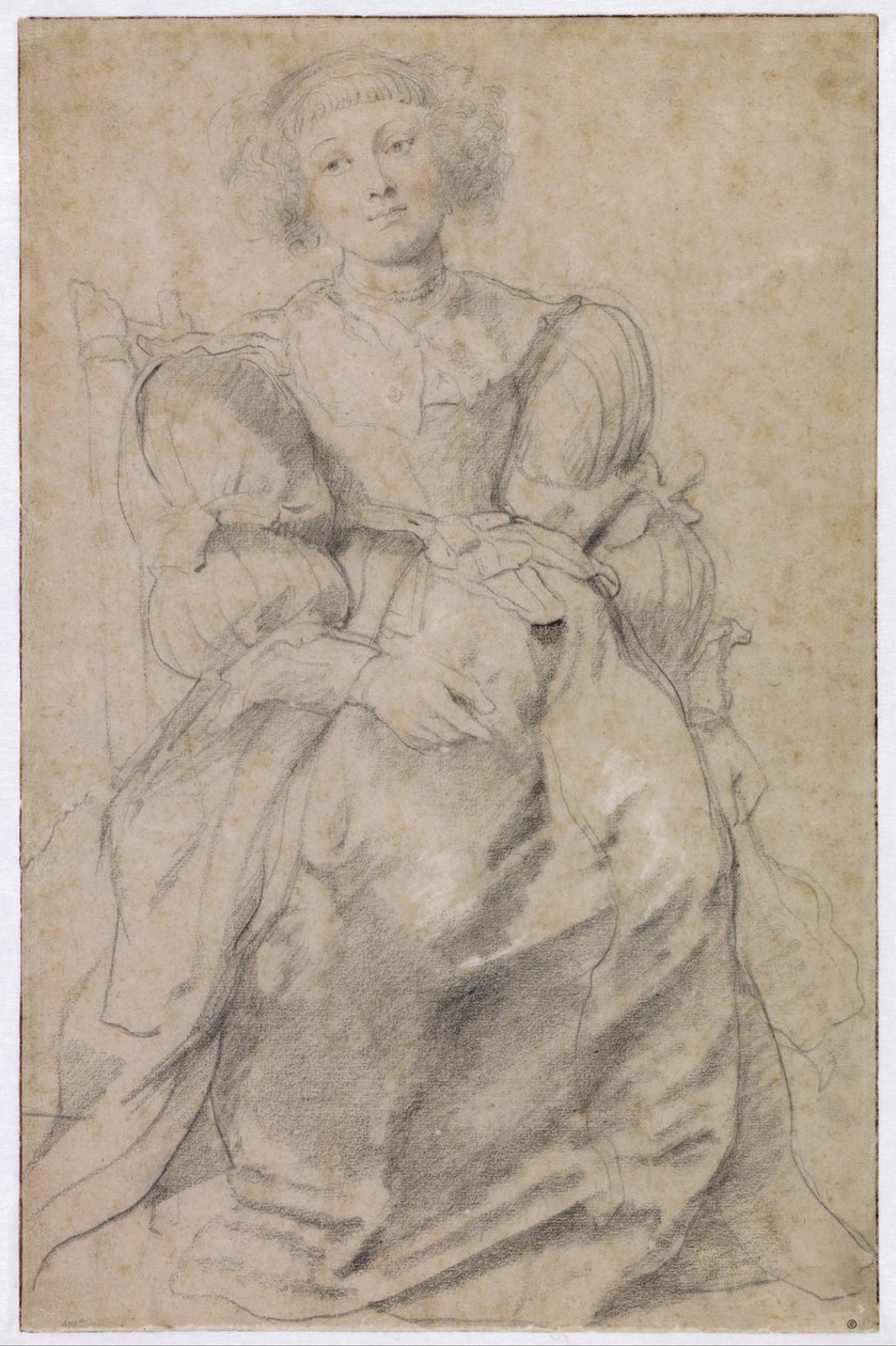 "Portret Helene Fourment (1614-1673)" (Portret Helene Fourment), ok. 1630-1631 (sangwina) autorstwa Peter Paul Rubens