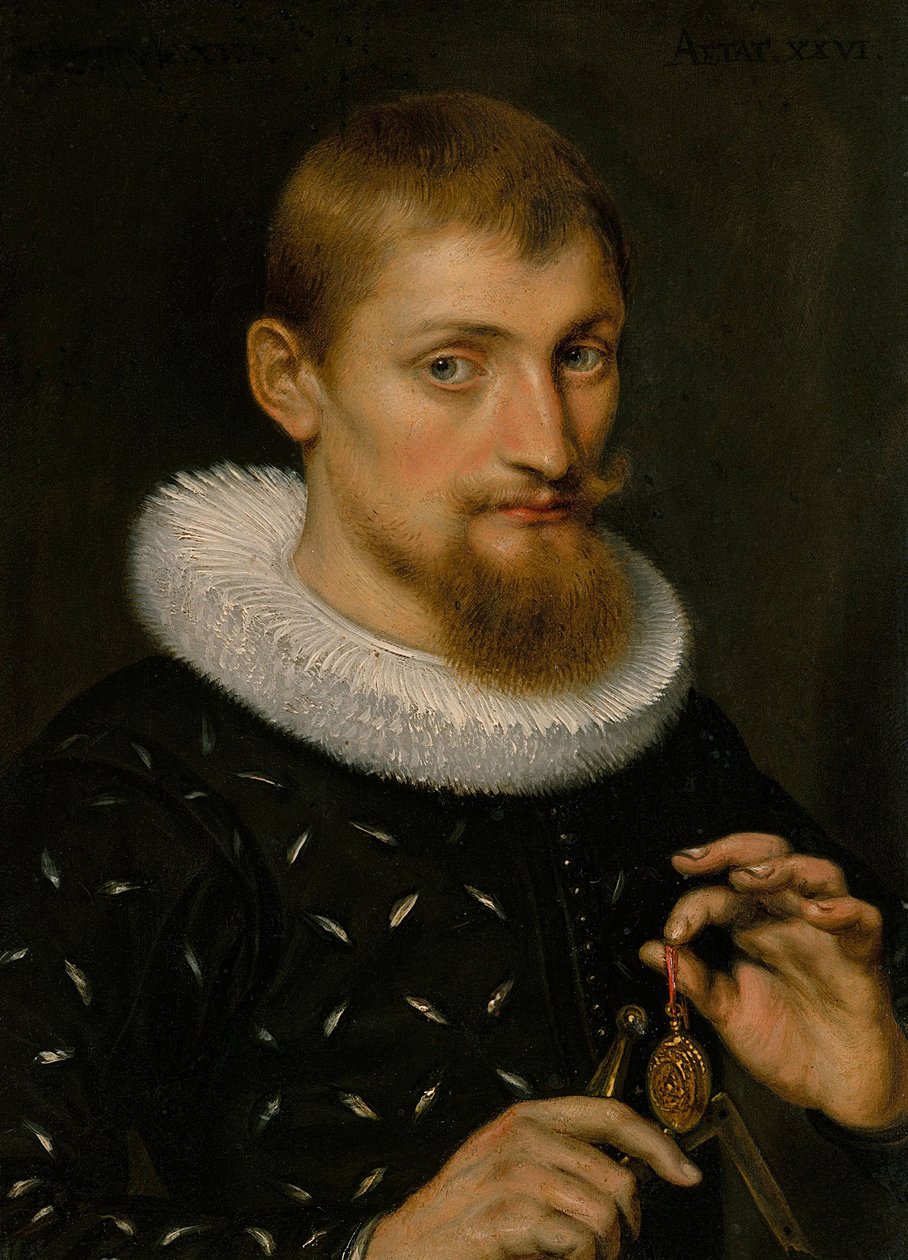Portret mężczyzny, prawdopodobnie architekta lub geografa, 1597 (olej na miedzi) autorstwa Peter Paul Rubens